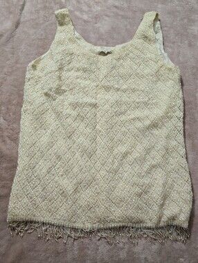 Vintage 1950's Cyn Les 190% Wool Iridescent Sequin Beaded Fringe Hand Sewn Top